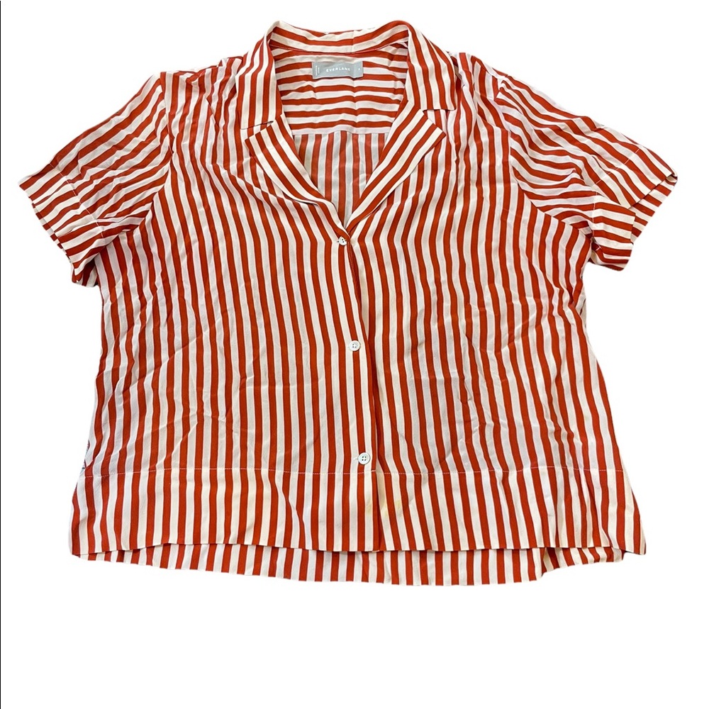 Everlane Burnt Orange/ White Stripe Blouse 100% Silk